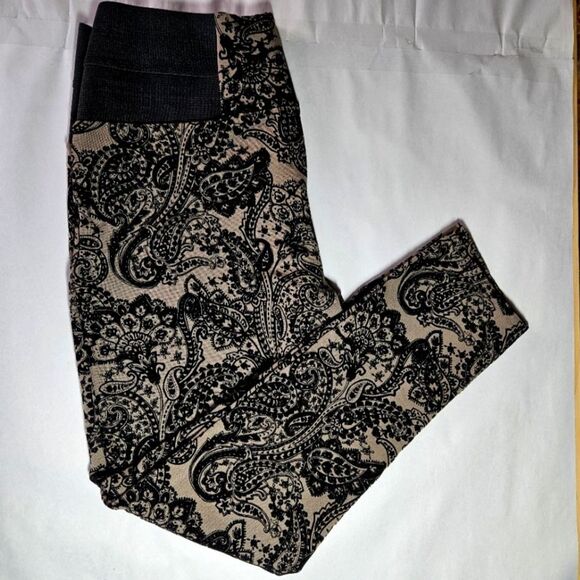 Signature Studio Taupe Black Flocked Velvet Elastic Waist Stretch Leggings Pants - Picture 1 of 12